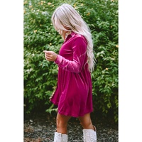 Azura Exchange Rose Long Sleeve Ruffle Velvet Button Up Dress - S thumbnail