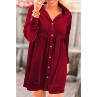 Red Long Sleeve Ruffle Velvet Button Up Dress - M thumbnail