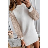 White Sequin Puff Sleeve Shift Mini Dress - L thumbnail