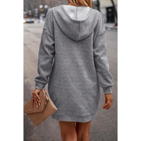 Gray Textured Kangaroo Pocket Drawstring Hooded Mini Dress - XL thumbnail