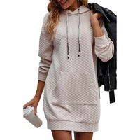 Parchment Drawstring Kangaroo Pocket Quilted Hooded Dress - S thumbnail