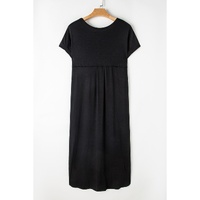 Black V Neck Hidden Pocket Splits Maxi T-shirt Dress - M thumbnail