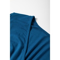 Peacock Blue Short Sleeve Shirred High Waist V Neck Maxi Dress - S thumbnail