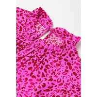 Rose Red Leopard Print Ruffled Trim Tiered Maxi Dress - L thumbnail