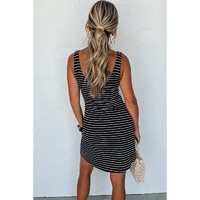 Black Stripe Ribbed Knit Sleeveless Mini Dress - XL thumbnail