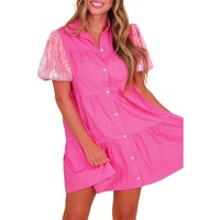 Bonbon Sequined Bubble Sleeve Tiered Ruffled Shirt Dress - M thumbnail
