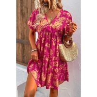 Rose Floral Print Batwing Sleeve Smock Dress - M thumbnail