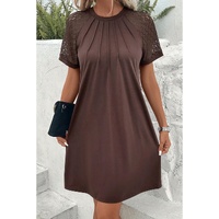 Dark Brown Contrast Lace Raglan Sleeve Pleated Detail Shift Dress - 2XL thumbnail