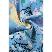 Sky Blue Floral Flutter Sleeve V Neck Ruffled Dress - L thumbnail