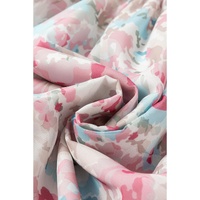 Pink Floral Puff Sleeve Square Neck Smock Ruffled Dress - L thumbnail