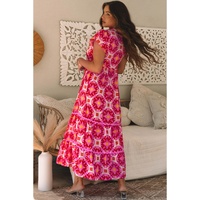 Strawberry Pink Geo Print V-neck Maxi Dress - S thumbnail