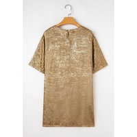 Gold Metallic Luster Crewneck Mini T-Shirt Dress - M thumbnail