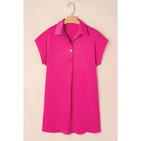 Rose Red Buttoned Collar Shift T-shirt Mini Dress - L thumbnail
