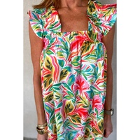 White Floral Print Ruffled Sleeveless Midi Dress - L thumbnail