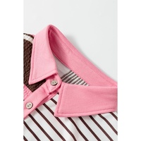Brown Stripe Striped Textured Patchwork Buttoned T Shirt Dress - L thumbnail