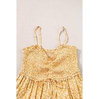 Yellow Frilly Smocked High Waist Floral Maxi Dress - M thumbnail