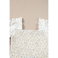 White Frilly Shirred Bodice Tiered Floral Maxi Dress - XL thumbnail