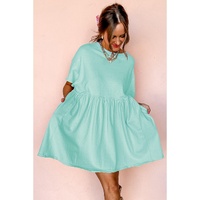 Moonlight Jade Solid Color Pocketed Raw Edge Babydoll Dress - L thumbnail