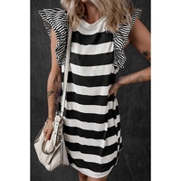 Black Stripe Contrast Ruffled Sleeve T-shirt Dress - S thumbnail