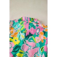 Green Floral Puff Sleeve Collar Buttoned Babydoll Dress - S thumbnail