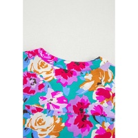 Green Rose Floral Print Ruffled Short Dress - M thumbnail