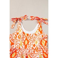 Orange Knotted Straps Leopard Colorblock Dress - L thumbnail