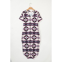 Beige Western Aztec Printed Long T-shirt Dress - L thumbnail