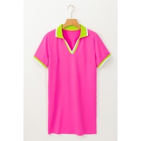Rose Red Contrast Trim V Neck T-shirt Dress - S thumbnail