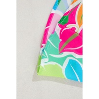Green Multicolor Botanical Bubble Sleeve Mini Dress - L thumbnail