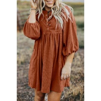 Gold Flame Corduroy Snap Buttons Empire Waist Bracelet Sleeve Dress - L thumbnail