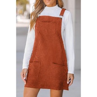Cinnamon Solid Front Pockets Sleeveless Corduroy Overall Dress - L thumbnail