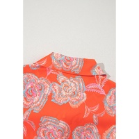 Red Floral Print Lapel Collar Loose Shirt Mini Dress - L thumbnail