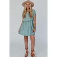 Canton Corded Knit Textured Patched Pocket Frilled Swing Mini Dress with Pockets - L thumbnail