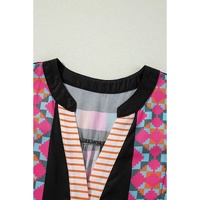 Black Ethnic Print Buttoned V Neck Bell Sleeve Ruffle Patchwork Dress - XL thumbnail