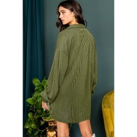 Moss Green Corded Buttons Placket Drop Shoulder Collared Shift Dress - L thumbnail