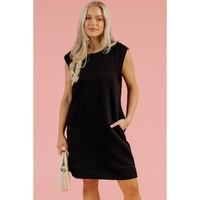 Black Textured Cap Sleeve T-shirt Shift Mini Dress - L thumbnail