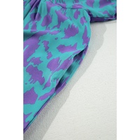 Sky Blue Abstract Print Puff Sleeve Tied Notched Neck Long Dress - M thumbnail