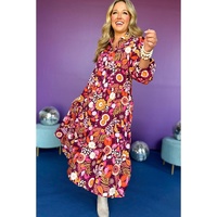 Purple Collared Tiered Flowy Long Dress - M thumbnail