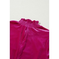 Rose Red Smocked Mock Neck Ruffled Puff Sleeve Velvet Mini Dress - XL thumbnail