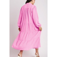 Bonbon Solid Collared V Neck Tiered Loose Fit Midi Dress - L thumbnail