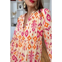 Orange Western Abstract Geometric Printed Maxi Dress - L thumbnail