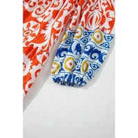 Orange Boho Geometric Printed Long Sleeve Maxi Dress - L thumbnail