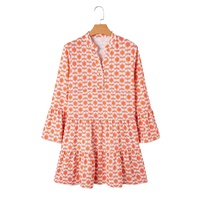 Orange Floral Print Flounce Sleeve Buttoned Front Mini Dress - L thumbnail