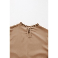 Light French Beige Frilled Collar Ruffled Shoulder Tiered Dress - L thumbnail