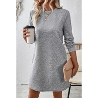Gray Solid Color Textured Long Sleeve Shift Dress - M thumbnail