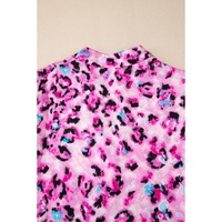 Rose Leopard Print Buttoned Front 3/4 Sleeve Tiered Ruffled Hem Dress - XL thumbnail