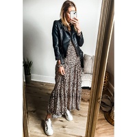 Apricot Leopard Print Tiered Wide Sleeve Maxi Dress - L thumbnail