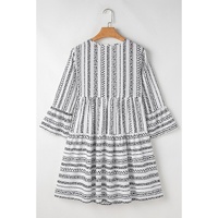 Black Stripe V Neck Bell Sleeve High Waist Mini Dress - S thumbnail
