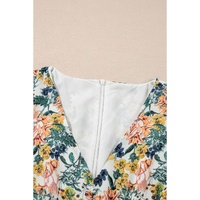 Sky Blue Floral 3/4 Sleeve V Neck High Waist Ruffled Dress - S thumbnail