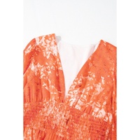 Orange Boho Floral Bishop Sleeve V Neck Tiered Maxi Dress - S thumbnail